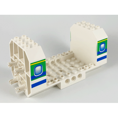 aircraft fuselage angular bottom 6 x 12 x 5 with windows on green blue stripes pattern