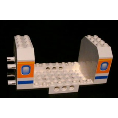 aircraft fuselage angular bottom 6 x 12 x 5 with windows on orange blue stripes pattern