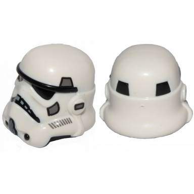 white minifigure headgear helmet sw stormtrooper with molded black forehead eyes nose chin and panels on back and printed dark bluish gray marks pattern