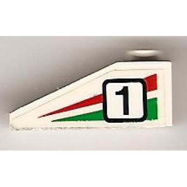 white slope 33 3 x 1 with black number 1 on green and red stripes pattern model left side sticker - set 6539
