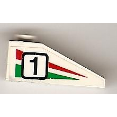 white slope 33 3 x 1 with black number 1 on green and red stripes pattern model right side sticker - set 6539