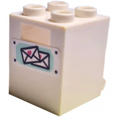 white container box 2 x 2 x 2 with 2 mail envelopes with dark pink hearts pattern sticker - set 41395