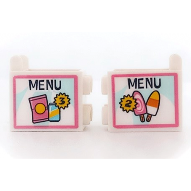 white container box 2 x 2 x 2 with menu ice creams and number 2 snack packet soda pop can and number 3 pattern on both sides stickers - set 41429