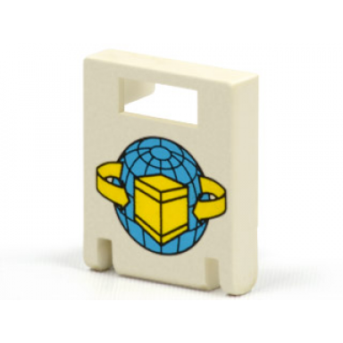 white container box 2 x 2 x 2 door with slot with box and arrows and globe pattern