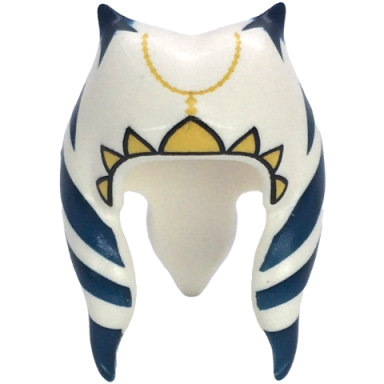 white minifigure headgear headdress sw togruta montrals medium with dark blue stripes gold crown and chain with beads pattern