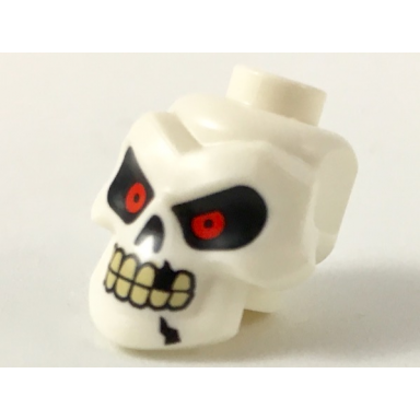 white minifigure head modified skull with red eyes cracks and missing tooth pattern
