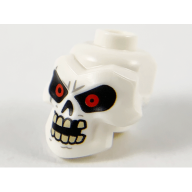 white minifigure head modified skull with red eyes open mouth and missing tooth pattern
