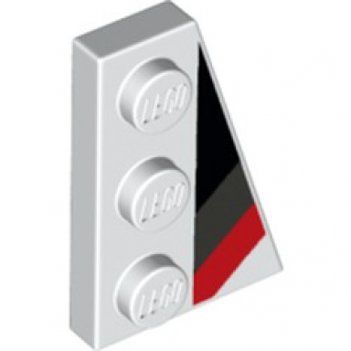wedge plate 3 x 2 right with black dark bluish gray and red racing stripes pattern