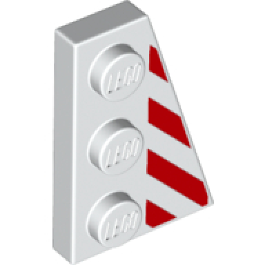 wedge plate 3 x 2 right with red danger stripes pattern