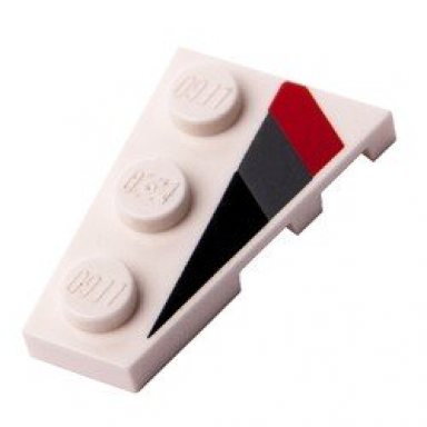 wedge plate 3 x 2 left with black dark bluish gray and red racing stripes pattern