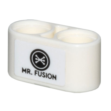 white technic liftarm thick 1 x 2 with black circle reactor logo and mr fusion pattern on both sides stickers - set 10300