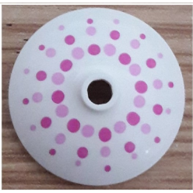 white dish 3 x 3 inverted radar with bright pink and magenta dots pattern