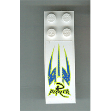 white slope curved 6 x 2 with r power black blue and lime pattern sticker - set 8139