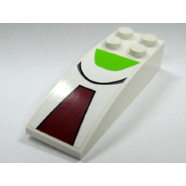 white slope curved 6 x 2 with black semicircle and dark red and lime trapezoids pattern sticker - set 7674