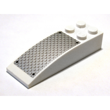 white slope curved 6 x 2 with black rivets on silver tread plate large pattern sticker - set 7206