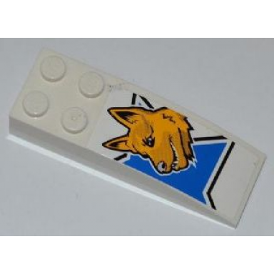 white slope curved 6 x 2 with half blue star and dog head pattern model left sticker - set 7970