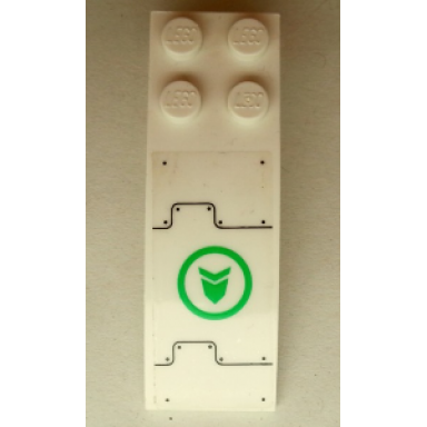 white slope curved 6 x 2 with bright green arrow in circle metal plates and bolts pattern sticker - set 70704