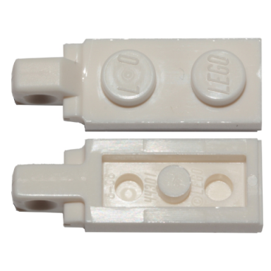 white hinge plate 1 x 2 locking with 1 finger on end with bottom groove