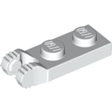 white hinge plate 1 x 2 locking with 2 fingers on end