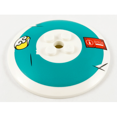 white dish 6 x 6 inverted radar - solid studs with scuffed dark turquoise radial background and red warning label pattern