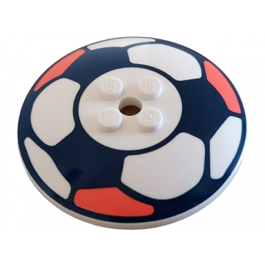 white dish 6 x 6 inverted radar - solid studs with dark blue and coral soccer ball football pattern