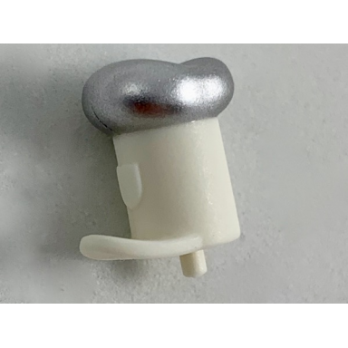white minifigure hat with small pin tall hat with small brim and silver top pattern