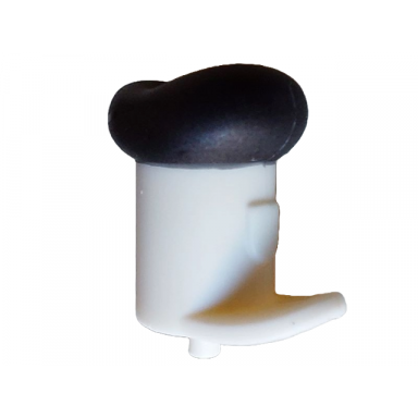 white minifigure hat with small pin tall hat with small brim and molded black top pattern