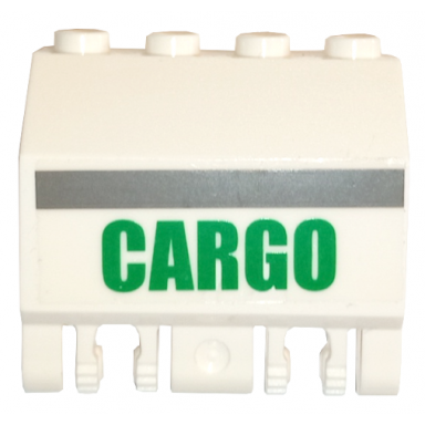 white panel 2 x 4 x 3 1 3 with double locking 2 fingers hinge with green cargo and gray line pattern sticker - sets 4511 10158
