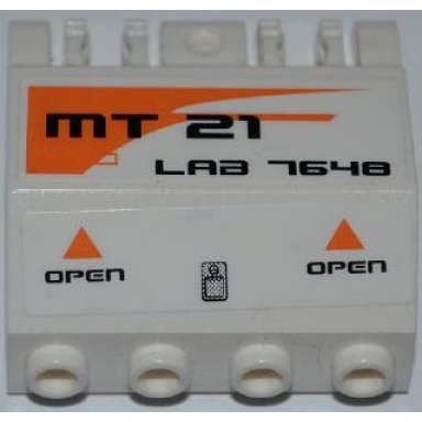 white panel 2 x 4 x 3 1 3 with double locking 2 fingers hinge with mt21 lab 7648 orange triangles and open pattern model left side stickers - set 7648