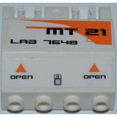 white panel 2 x 4 x 3 1 3 with double locking 2 fingers hinge with mt21 lab 7648 orange triangles and open pattern model right side stickers - set 7648