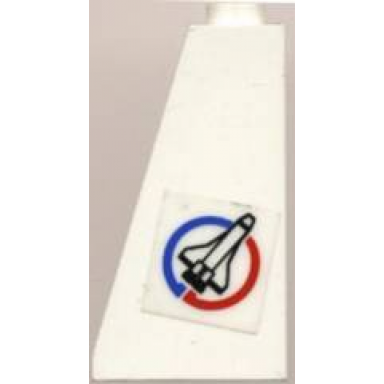 white slope 75 2 x 1 x 3 - open stud with shuttle on blue and red circle pattern model right side sticker - set 6614