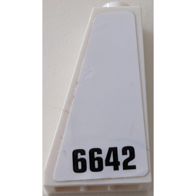 white slope 75 2 x 1 x 3 - hollow stud with black 6642 pattern sticker - set 70915