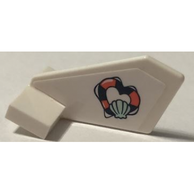 white tail shuttle small with heart-shaped life preserver and light aqua shell pattern on both sides stickers - set 41378