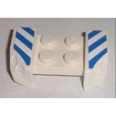 white vehicle mudguard 2 x 4 with headlights overhang with blue and white danger stripes pattern on both sides stickers - set 8211