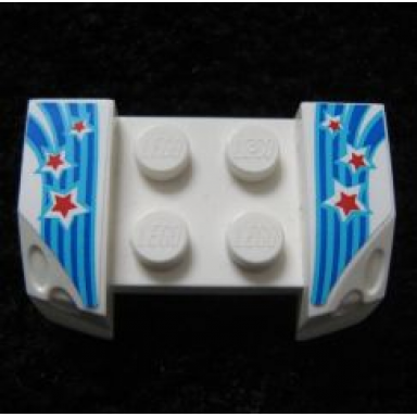 white vehicle mudguard 2 x 4 with headlights overhang with red stars pattern on both sides stickers - set 9094