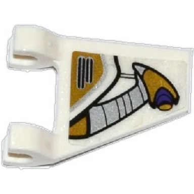 white flag 2 x 2 trapezoid with gold silver and dark purple aqua jet turbine pattern model right side sticker - set 70167