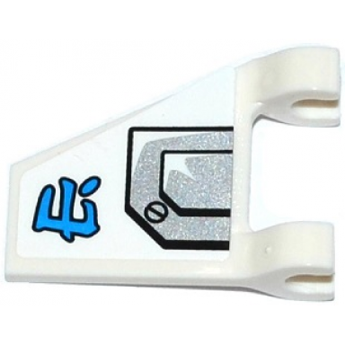 white flag 2 x 2 trapezoid with silver armor plate blue ninjago logogram ice pattern model left side sticker - set 70737