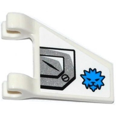 white flag 2 x 2 trapezoid with silver armor plate blue zane ice lion symbol pattern model right side sticker - set 70737