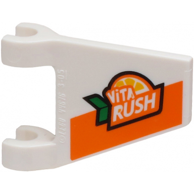 white flag 2 x 2 trapezoid with vita rush logo and orange stripe pattern on both sides