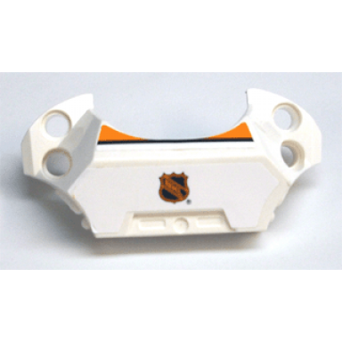 white sports hockey chest protector with nhl logo and black orange white stripes pattern stickers - set 3541