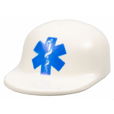 white minifigure headgear cap - long flat bill with blue emt star of life pattern