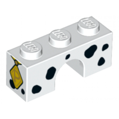 white arch 1 x 3 with black spots and gold diamond tag with letter p pattern