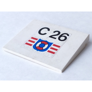 white slope 10 6 x 8 with c 26 coast guard logo pattern sticker - set 4022