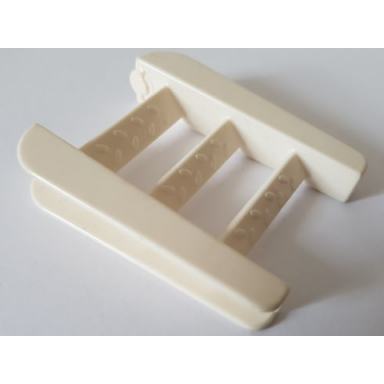 white primo vehicle ladder with three steps and hinges