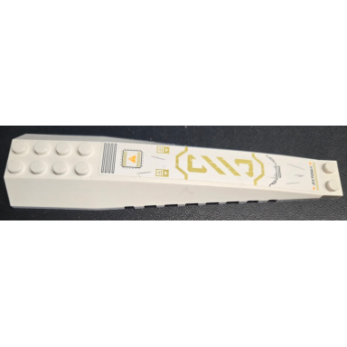 white wedge 16 x 4 triple curved with reinforcements with black air vent exclamation mark in orange warning triangle gold stripes and ninjago logogram danger pattern sticker - set 71756
