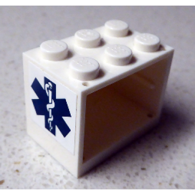 white container cupboard 2 x 3 x 2 - solid studs with emt star of life pattern sticker - set 8635