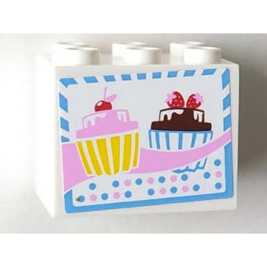 white container cupboard 2 x 3 x 2 - hollow studs with 2 cupcakes pattern sticker - set 3061