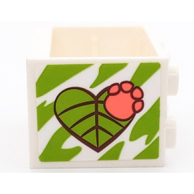 white container cupboard 2 x 3 x 2 - hollow studs with lime heart shaped leaf and coral paw print pattern sticker - set 41432