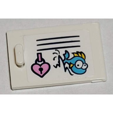 white container cupboard 2 x 3 x 2 door with bright pink heart lock and medium azure fish pattern sticker - set 41374