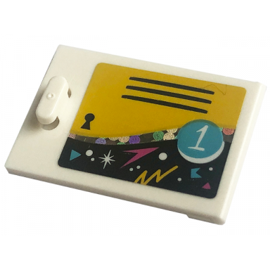white container cupboard 2 x 3 x 2 door with locker number 1 black vent and keyhole on yellow background pattern sticker - set 41708